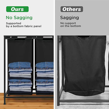 Laundry Sorter 3 Section, 180L Laundry Hamper Basket with Shelf and 2 Drawers, 3 Compartment Clothes Storage Organizer Cart, Pull-Out Removable Oxford Fabric Bags, Black