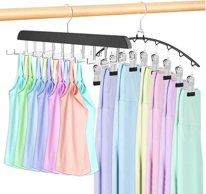 2 Pack Legging Organizer & Bra Hanger, Space Saving Underwear and Pants Storage Hangers max Holding 30 Clothes, Multipurpose Hangers for Shorts,Hats(Color:Black+Silver)