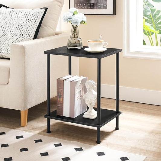 HOOBRO End Table, Small Side Table, Nightstand with 2-Layer Storage Shelves, Sofa Table for Small Spaces, Living Room, Bedroom, Stable Frame, Easy Assembly, Black BB09BZ01