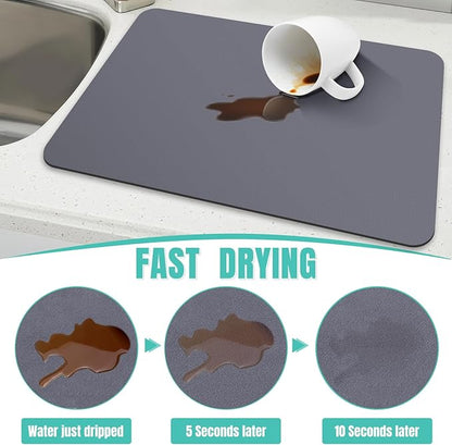 WISELIFE Coffee Mat Super Absorbent Dish Drying Mat Coffee Bar Accessories Match with Machine Large Drying Mats for Kitchen Counter 18" W x 36" L, Grey