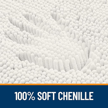 OLANLY Bathroom Runner Rugs 47x17, Extra Soft Absorbent Chenille Bath Rugs, Rubber Backing Quick Dry, Machine Washable Long Bath Mats for Bathroom Floor, Tub and Shower, Home Decor Accessories, Ivory