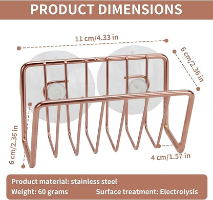 Blueden Soap Sponge Holder for Kitchen Sink Shower, No Drilling. Rustproof Stainless Steel, Wall Mounted Soap Holder Soap Tray Bar Holder with Suction Cups for Bathroom & Kitchen. Rose Gold.