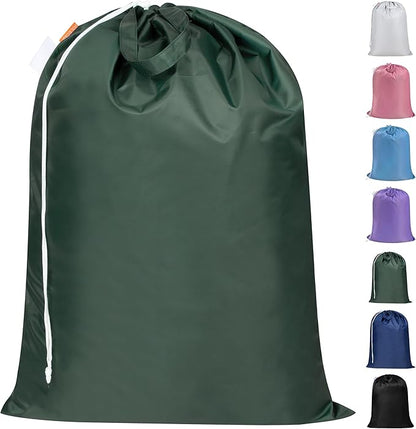 Polecasa Extra Heavy-Duty Laundry Bag 28x36”- Machine Washable Large Storage Bag with Reinforced Handles & Drawstring Closure & ID Tag for College Dorm Travel - Green