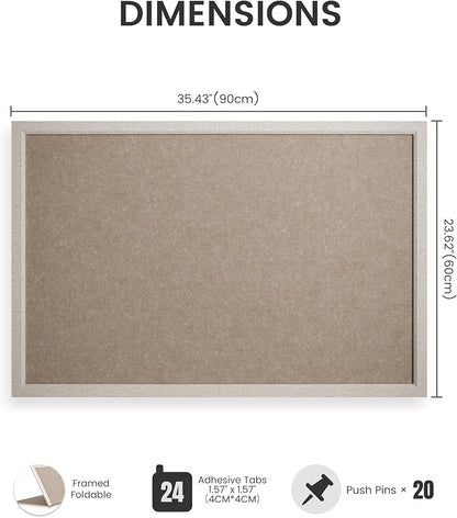 Fluxynara Foldable Cork Board Alternative, Felt Bulletin Board 36" x 24" Oatmeal Frame with 24 Adhesive Tabs, Pin Board for Home Office, Classroom, Entryway, Kitchen Wall Decor—Deep Camel
