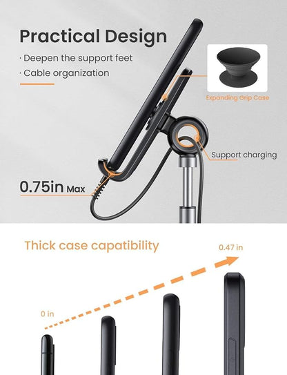 LISEN Cell Phone Stand Adjustable Phone Holer for Desk, Computer Office Desk Accessories for iPhone 16 Holder Women Kitchen Essentials Fits Switch Kindle iPads Tablet 4-10in (Full Black)