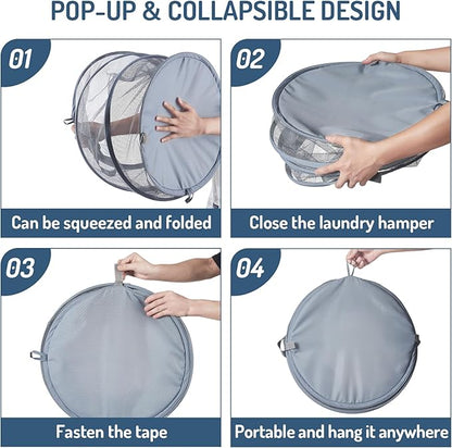 Seiritex Mesh Popup Laundry Hamper 115L Collapsible Laundry Basket Extra Large Capacity Foldable Clothing Storage Basket with Handles 26 H x 18 W x 18 L (Gray)