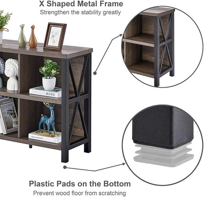 FATORRI 8 Cube Storage Organizer Bookshelf, 62 Inch Rustic Wood Horizontal Bookcase, Industrial Cube Long Book Shelf for Living Room (Walnut Brown)