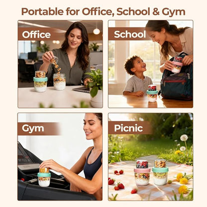 ComSaf Overnight Oats Containers with Lids (8oz+4oz, 6Pcs), Glass Yogurt Parfait Cups for Cereal Nut Fruit, Dual-Layer Chia Pudding Jars Reusable, Small Mason Jars for Salad, Meal Prep, Snack, Oatmeal