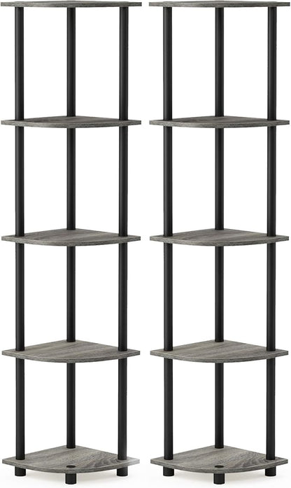 Furinno TURN-N-TUBE Corner Shelf Set of 2, 5-Tier Corner Bookshelf, Open Storage Shelves, for Organization and Storage, Living Room, Home Office, Garage, French Oak