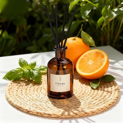 Reed Diffuser Set, 8.12 fl.oz Citrus Scent Oil Diffuser with Sticks, Long-Lasting Home Fragrance Reed Diffuser for Bathroom Shelf Decor, Air Freshener Room Diffuser, 2 Pack