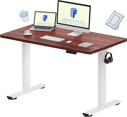 FLEXISPOT EN1 One-Piece Standing Desk with 1-Inch Thick Seamless Desktop, 48"x24" Electric Height Adjustable Desk for Home Office, Multi-Monitor Setups & Easy Assembly, Mahogany