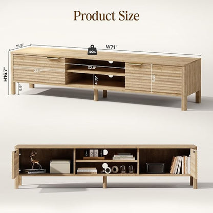 IKALIFE TV Stand for Living Room - up to 80 Inch TVs Mid Century Modern Entertainment Center with Storage and Adjustable Shelves, Media Console Table Oak 71"