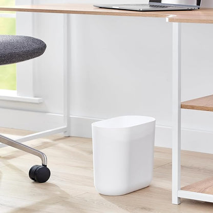 iDesign Small Slim Plastic Bathroom Trash Can, Garbage Can for Bedroom, Office, Desk, Dorm, White