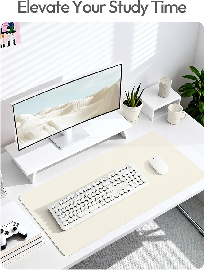 YSAGi Leather Desk Protector, Office Mat, Large Mouse Mat, Non-Slip PU Leather Blotter, Laptop Desk Mat, Waterproof Writing Pad for Office and Home(Cream, 63" x 17.2")