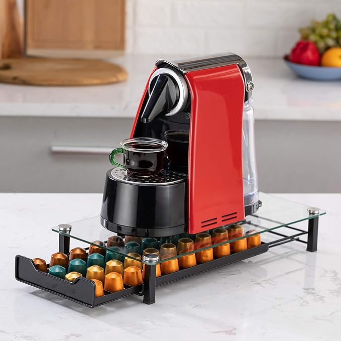 Coffee Pod Storage Holder Capsules Originaline Drawer Organizer, Crystal Tempered Glass (40 Pods Capacity)