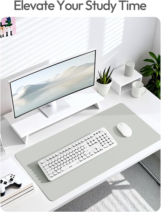 YSAGi Leather Desk Pad Protector, Office Desk Mat, Large Mouse Pad, Non-Slip PU Leather Desk Blotter, Laptop Desk Pad, Waterproof Desk Writing Pad for Office and Home (Light Grey,55" x 17.2")