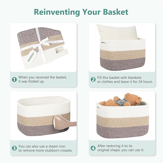 Cotton Rope Storage Basket, 15x10x9 Inches, Woven Basket for Shelves, Clothes, Towels, Books, and Laundry, Black/White (1 Pack)