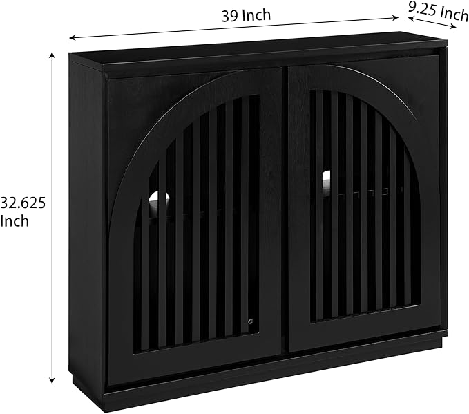 LKTART Sideboard Buffet Cabinet with Storage, Mid Century Modern Credenza with Arch Doors & Shelves, Wood Coffee Bar Media Console Table for Kitchen, Living Room, Entryway-Black