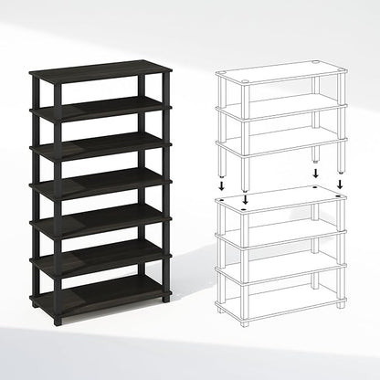 Furinno Turn-N-Tube Storage Shelves Set of 2, 4-Tier Stackable Standing Shelf, Open Corner Shelf, for Organization and Storage, Living Room, Garage, Home Office, Espresso