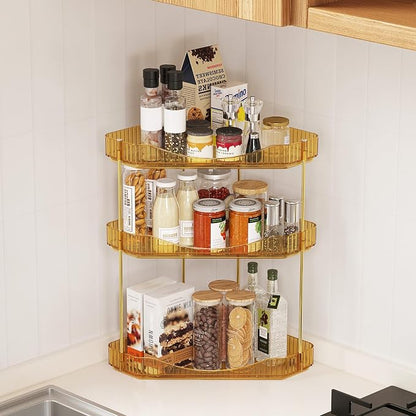 Lifewit 3-Tier Corner Bathroom Counter Organizer, Plastic Makeup Skincare Organizers Storage Countertop, Large Sink Cosmetic Perfume Shelf for Bedroom, Dresser, Kitchen, Vanity, Gold, 25 cm/10inch(H)