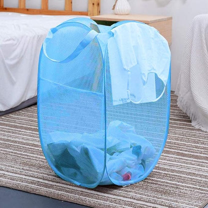 Larpur Pack of 2 Pop up Laundry Hampers, Collapsible Laundry Baskets, Portable Mesh Clothes Hampers for Home Room, College Dorm, Apartment, Foldable Hamper with Carry Handles, Sky Blue