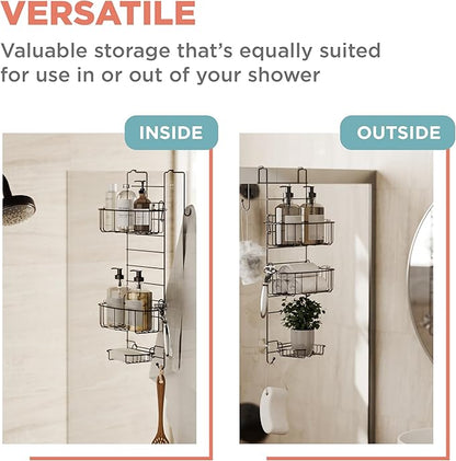 Zenna Home Shower Caddy Hanging Over the Shower Door Organizer, Stainless Steel Rack with 2 Shelves and Built in Hooks, Bathroom Organizer Shelf for Inside Shower, Heritage Bronze