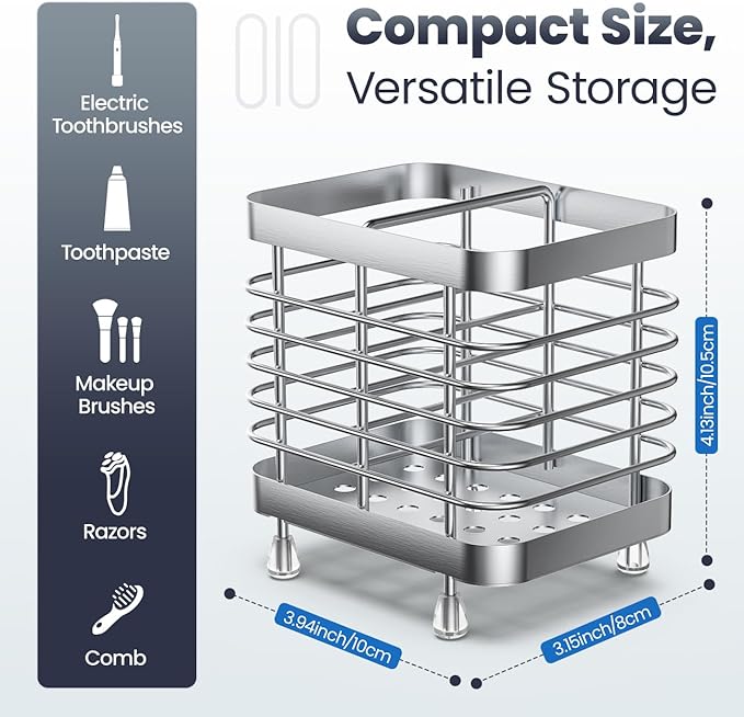 Luxspire Toothbrush Holders for Bathroom, Stainless Steel Electric Toothbrush Holder Wall Mounted, Shower Toothbrush Toothpaste Holder, Bathroom Organizer Essentials, 2 Slots, Silver