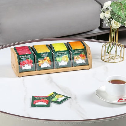TIOPGHAD Small Bamboo Tea Bag Organizer Storage Holder for Tea Bags Wood Tea Box Containers Tea Rack Teabag Station Stand for Cabinet Countertop Office