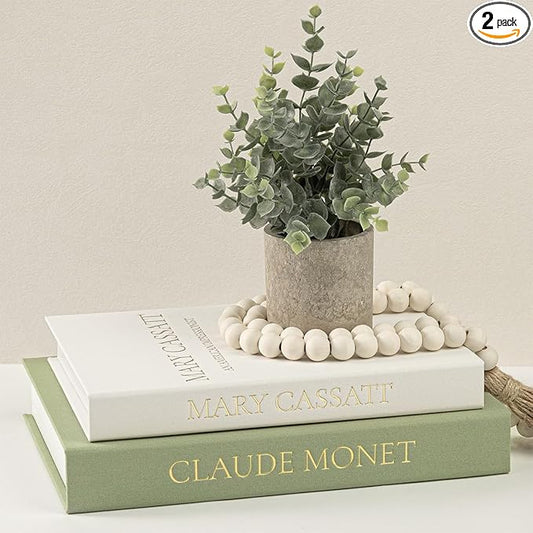 Premium Linen Faux Book Box Set of 2: Aesthetic Book Safe with Hidden Storage for Living Room Console Table & Bookshelf Decor, Home Organizer, Green & Beige, Tallest 10.67in