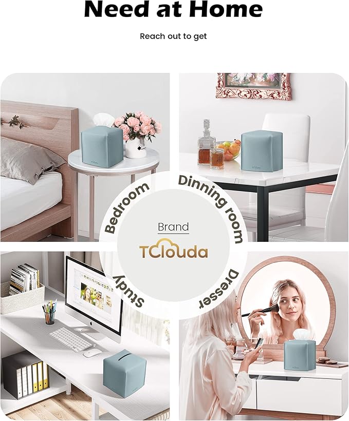 Tclouda Tissue Box Cover for PU Leather, Modern Simple Solid Color Holder Square Tissue Bag, Ideal for Bathrooms,Office,Car,Nightstand,Outdoor Tent,Dining Table,5"X5"X5", Double Blue