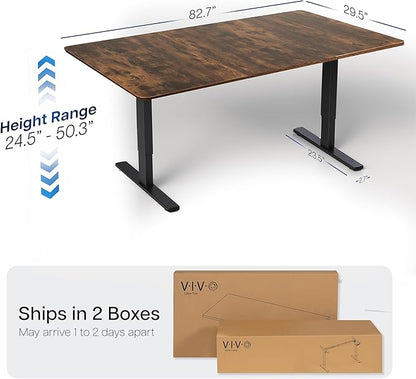 VIVO Electric 83 x 30 in Dual Motor Sit Stand Desk, Memory Height Adjustment, 2B Series, Rustic Vintage Brown Top Black Frame, DESK-KIT-2B8N