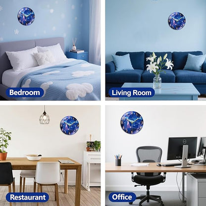 peacoblue Wall Clocks Battery Operated 12 Inch Light Geometric Pattern Glass Round Wall Clock Non Ticking for Kitchen Living Room Dining Room Bedroom and Bathroom Decor (Battery not Included)