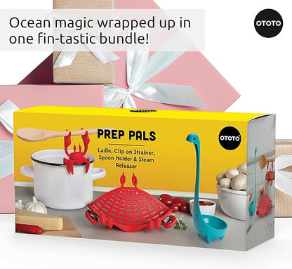 OTOTO Prep Pals Bundle of Red the Crab, Nessie, Crabby - Cute Kitchen Accessories, Kitchen Gadgets, Spoon Rest for Stove Top, Soup Ladle, Pasta Strainer, Funny Unique Gifts, Cooking Gifts