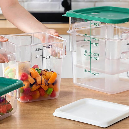 Lallisa 4 Pcs 8 Qt and 4 Qt Clear Food Storage Containers with Lids, Handles and Scales, Commercial Grade Square Containers Polycarbonate Air Tight for Home Storage Kitchen Restaurant(White, Green)