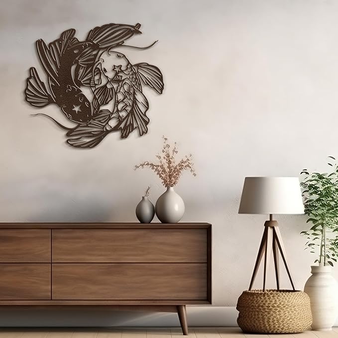 SIGNLEADER Metal Wall Art Decor Carp Minimalist Modern Abstract Wall Sculpture Hangings Home Decoration for Living Room, Bedroom, Bathroom, Kitchen, Outdoor - 24" Bronze