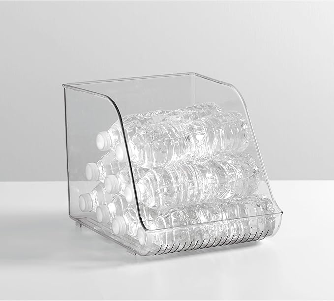 iDesign Plastic Water Bottle Organizer for Fridge, Clear Bottle Holder for Kitchen and Pantry, 4-Pack