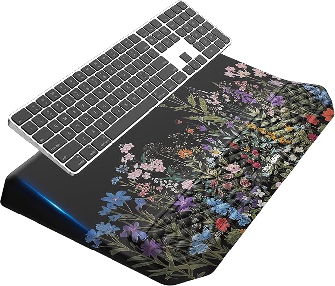 2-in-1 Ergonomic Keyboard Stand with Wrist Rest, Comfy Keyboard Riser Holder with Massage Design, Flower