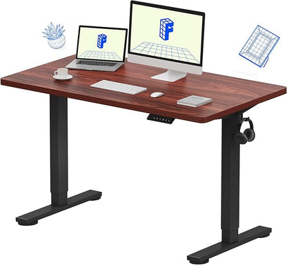FLEXISPOT EN1 One-Piece Standing Desk with 1-Inch Thick Desktop, 48"x24" Electric Height Adjustable Desk for Home Office & Multi-Device Workstations, Mahogany