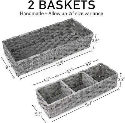LotFancy Toilet Paper Storage Basket, 2 Pack Woven Toilet Tank Topper Basket, Back of Toilet Storage Basket, Rustic Farmhouse Bathroom Décor, Grey
