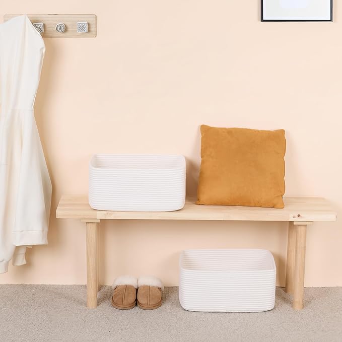 MiniArk Large Storage Baskets for Organizing, Closet Shelf Baskets for Clothes Blanket Towels, Baby Nursery, Toy Bins Box, Woven Rope Baskets, 17 x 13 x 7.5”, 4 Packs Off White