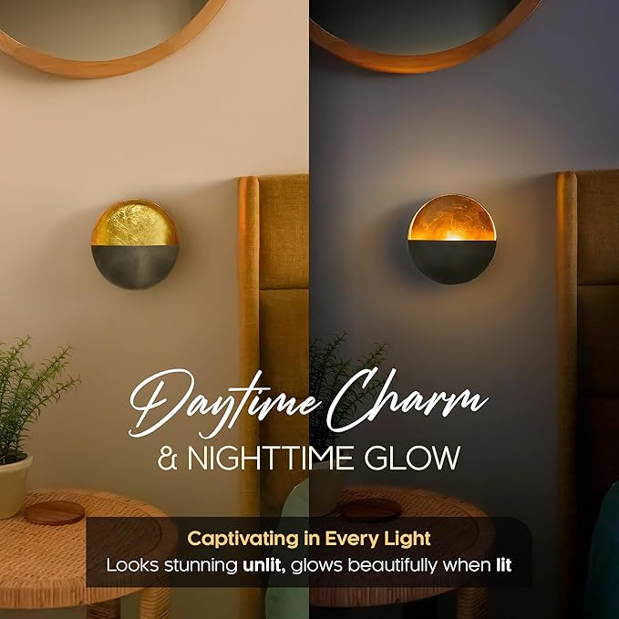 NativeSkins Eclipse Metal Wall Candle Sconces Set of Two Wall Candle Holders - Set of 2 Handcrafted Decorative Tea Light Sconce for Living Room Decor Gold Tea Holder