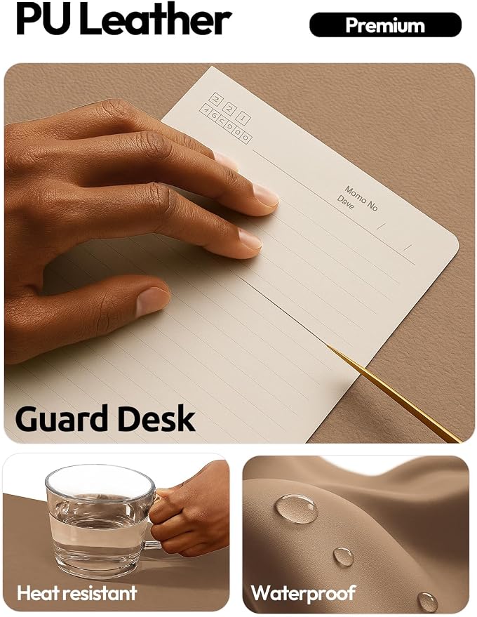 YSAGi Leather Desk Pad Protector, Office Desk Mat, Large Mouse Pad, Non-Slip PU Leather Desk Blotter, Laptop Desk Pad, Waterproof Desk Writing Pad for Office and Home (Khaki,55" x 24")