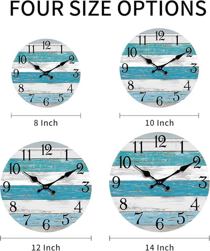 KECYET Wall Clock Battery Operated 8 Inch Outdoor Beach Style Blue Coastal Retro Silent Non Ticking Decorative for Bathroom Kitchen Living Room Bedroom