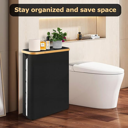 Extra Large Toilet Paper Storage Basket with Lid 49L Slim Toilet Paper Basket Holder Bin Container Organizer for Bathroom Hold up to 20 Regular Rolls or 15 Mega Rolls