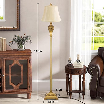 Sucolite Vintage Floor Lamp for Living Room, Traditional Farmhouse Tall Standing Lamp, Mid-Century Antique Pole Lamp for Bedroom Reading with Cream Faux Silk Lampshade, Rustic Lighting Home Decor