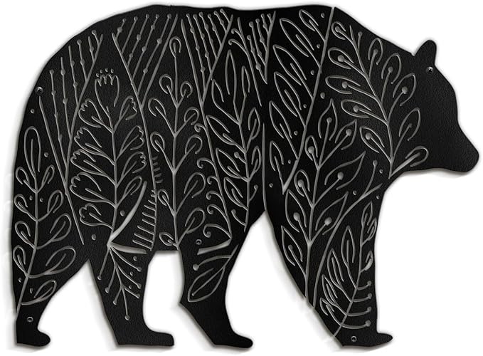 SIGNLEADER Metal Wall Art Decor Big Bear Minimalist Modern Abstract Wall Sculpture Hangings Home Decoration for Living Room, Bedroom, Bathroom, Kitchen, Outdoor - 18" Black