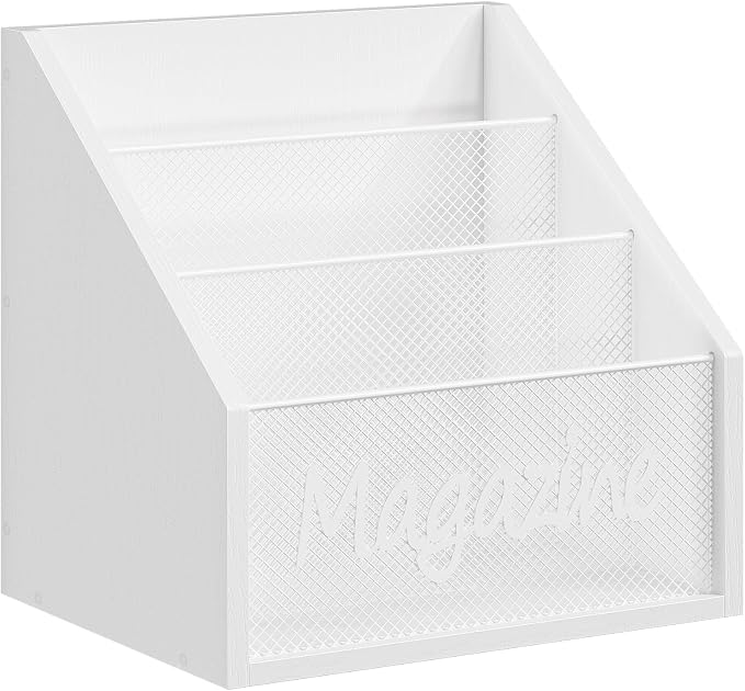 YATINEY Magazine Holder, Wood Magazine Rack Floor, Mail Organizer Countertop, Magazine Mail Holder Sorter, Record Holder for Magazines, Books, Newspapers, Tablets, White MR02WW