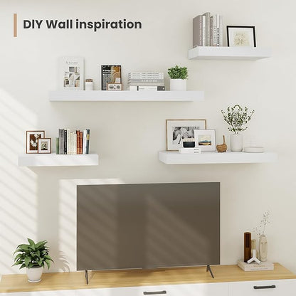 Heimlove 12" Deep Floating Shelves, 36 x 12 Inch Wall Mounted Long Floating Shelf with Invisible Brackets, for Home Decor, Bedroom, Kitchen, Living Room, Bathroom - 2 Pack, White
