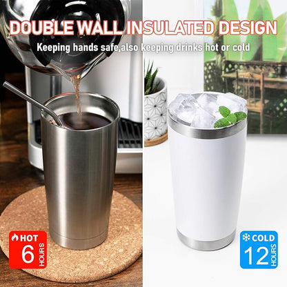 COMOOO 20oz Tumbler Bulk Double Wall Vacuum Insulated Travel Mug, Stainless Steel Tumbler with Lid and Straw Durable Powder Coated Insulated Coffee Cup for Cold & Hot Drinks (Army Green, 4 Pack