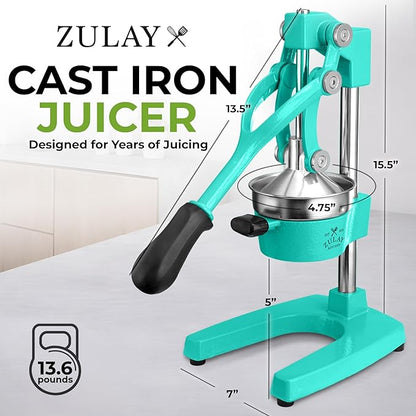 Zulay Kitchen Cast Iron Juicer - Heavy Duty Manual Juicer with Detachable Strainers for Easy Cleaning, Orange Juice Press for Citrus Fruits, Perfect for Bartenders, Juice Lovers & Health Enthusiasts